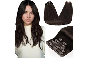 RUNATURE Extension Capelli Veri Clip Castano Scuro Extension Clip Capelli Veri Marrone 7pcs 25cm Corti 80g #2