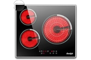 ‎COOKSIR Cooksir Glaskeramikkochfeld mit Rahmen, Kochfeld 3 platten, 5700W, 60cm, Einbau Glaskeramikkochfeld 3 Zonen, Glaskeramik Kochplatte mit Infrarot-Wärme, 9 Leistungsstufe, Kein Stecker