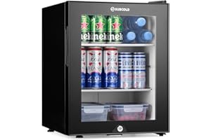 Subcold Aire40-G LED Mini Fridge | 40L Table Top Model | Quiet Frost Free Fridge for Bedrooms & Hotels | Lockable with Glass door & interior LED light (Black)