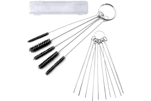 AYWFEY Kit di strumenti per la pulizia dello sporco in carbonio del carburatore, 10 aghi per la pulizia + 5 spazzole per tubi in nylon per motociclette ATV Saldatore per ciclomotori Power Sport Carb Chainsa