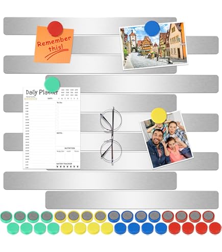 DUJEQM 2Pcs Magnetic Board For Wall - Frameless Stainless Steel Magnetic Notice Board With 7 White Magnets - Magnetic Strips Self Adhesive Memo Bulletin Board Strips For Office, School, Fridge, Photo - View #8