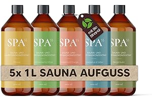 ‎SPA55 Saunaaufguss 5x 1L Set – Sauna Zubehör & Sauna Aufgussmittel für intensiven Saunaduft – mit Bio-Ethanol, ohne Emulgatoren, recycelte Flasche