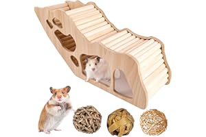 VAILEAL Hamster Tunnel, Hamster Kletterleiter, Watchbox Hamster, Hamster Versteck Käfig, Hamsterhaus aus Holz, Brückenkäfig-Dekoration, Holz-Kletterspielzeug für Rennmäuse, Degus, Stachelmäuse, Zwerghamster