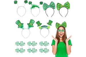 BOFUNX 12Pcs St. Patrick's Day Decorations Kits Shamrock Glasses and Headband Leprechaun Hat St Patricks day Accessories Costume for Irish Party Supplies Photo Props