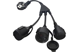 Luthando Podwójna wtyczka do gniazdka, przedłużacz z 3 gniazdami, wodoszczelność IP44, ze stykiem ochronnym, przedłużacz do użytku na zewnątrz, idealny do domu, biura, na zewnątrz, 16 A/250 V