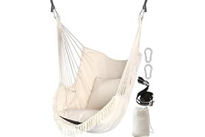 Chihee Sedile sospeso Altalena 2 cuscini inclusi, robuste cinghie in tessuto e ganci per appendere facilmente Sedia sospesa in tessuto di cotone morbido Tasca laterale Set di sedie con nappe grande