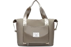 FORRICA Bolsa de Deporte Mujer Hombre Bolsa de Viaje con Compartimento Húmedo Bolsa de Gimnasio Plegable Ligera Bolsa Fin de Semana para Viajar Nadar Yoga Acampar Caqui