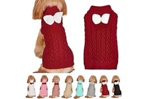Yanmucy Dog Turtleneck Sweater Bow Knitting Jumper Warm Winter Clothes Pullover Knitwear Crochet Coat Christmas Costume for Small Medium Large Dogs Cats (Red, M)