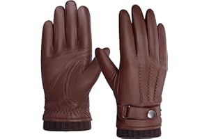 BISON DENIM Gants en cuir pour homme - Doublure en cachemire chaud - Coupe-vent - Fonction écran tactile