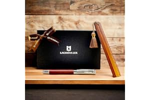 LACHIEVA LUX Joli et Élégant Stylo Roller en Bois de Rose avec Ensemble Règle/Marque-page, Stylo Roller de Luxe, Cadeau pour Femme, Homme