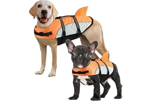 ALAGIRLS Schwimmweste Hund Klein Schwimmweste Hund Rettungsweste mit Rettungsgriff, Rip-Stop Sicherheitsweste für Kleine mittelgroße Hunde ALADLJ001 OrangeN L