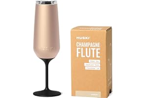 Huski Champagne Flute | New | Award-Winning Design with Detachable Stem | Premium Stainless Steel Champagne Glass with Lid | Triple Insulated Tumbler | 240ml Capacity | Great Gift (Champagne)