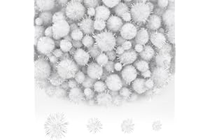 NACHLYNN 1000 Glitzer-Pompons zum Basteln Großpackung 4 Größen Bunt Weiche Flauschige Pompons Bommel zum Basteln DlY-Dekorationsaktivitäten, mit Aufbewahrungstasche (Weiß)