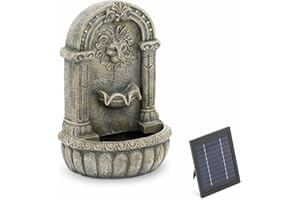 Hillvert Solar Garden Fountain, Speaking Lion Head on Decorated Basin, LED Lighting, Lithium Battery, 5m Cable, Polyresin, Black, Ornate, Solar Powered, 200L/h, 3.7V DC