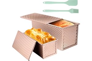 YARVPUV Moules pour la pâte à pain,Lot de 2 moules à pain grillé avec couvercle,Assiette à Gâteau Rectangulaire,En aluminium et acier inoxydable,ideal pour Faire des Baguettes et des Brownies à Sandwich