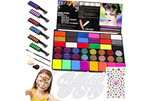 SUNXBUK 42 Colores Pintacaras Infantil,Pintura Cara Niños,Pintura de Cara para Niños,6 Peines Tiza para el Pelo,6 Plantillas Pintacaras Infantil,Pinturas Facial y Corporal Paleta,Halloween,Navidad,Fiesta