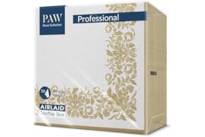 PAW DECOR COLLECTION PAW - Servilletas Papel Airlaid (40 x 40 cm) I Servilletas de Tela I La Textura de la Tela, los Colores Sutiles. Una gran Decoración para Cualquier Mesa, Hojas de Acuarela I Color: Golden ornament