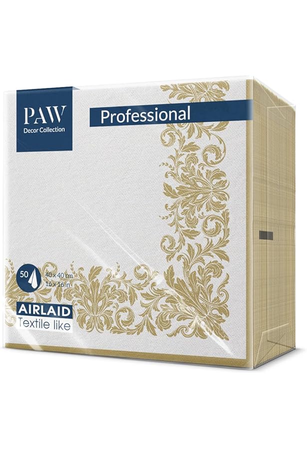 Lot De 20 Serviettes Avec Bordure Dorée Sur Fond Blanc Crème | Fêtes | Fête | Mariage | Décoration De Table 33 X 33 Cm