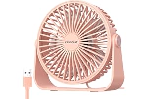 TriPole USB-Tischventilator, 3 Geschwindigkeiten, Luftstrom, Mini-Tischventilator, 360°-Drehung, tragbarer persönlicher Ventilator für Büro, Schlafzimmer, Outdoor-Camping, 1,5 m Kabel, rosa