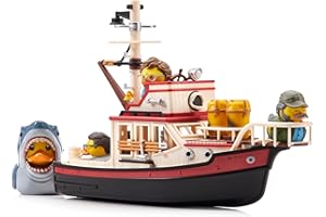 TUBBZ Jaws Floating Orca Boat Model Collectible Bundle Bath Playset – Comprend Bruce le requin et Mini Quint, Hooper et Brody Duck Figurines