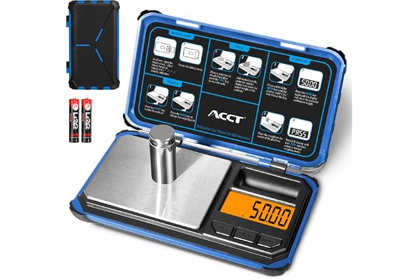 ACCT Balance de poche de précision, 200 g x 0,01 g, balance alimentaire numérique avec écran LCD, 6 unités de conversion en un clic, mini balance pour poudre/herbes/pièce de monnaie (batterie incluse)