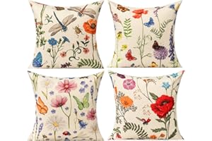 All Smiles Florales Exterior Fundas de Cojines y de Almohadas Decorativas Tropicales al Aire Libre 45 x 45CM para Patio Jardín Verano Primavera Mariposa Hojas 4PC Decoración del Hogar Sofá