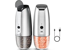 PAISHENKEJI Molino de sal y pimienta: molino de pimienta recargables usb con lámparas led, automáticos molinillo especias electrico con ajustables a la rugosidad