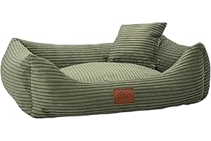 Leo4dog Hundebett Cord Waschbar Bezug Für kleine mittelgroße und große Hunde Hundekissen Hundesofa Hundekorb (Olive, L 100x80)