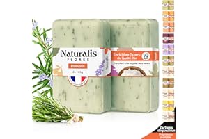 NATURALIS FLORES 2 Savons au Romarin & Karité Bio - 250 g - Action Antiseptique et Assainissant, Antibactérienne et Antimicrobien - Après Rasage Naturel - Fabriqué en Provence - Savons Solides Artisanal Naturel & Doux