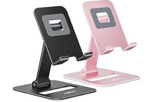 NULAXY 2 Stück Dual Faltbarer Handyständer, Voll Verstellbarer Handyhalter für den Schreibtisch, Kompatibel mit Phone 16 15 14 13 12 11, Allen Handys, Schwarz & Roségold