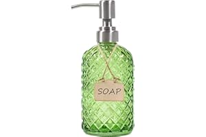 Funly mee Bathroom & Kitchen Glass Hand and Dish Soap Dispenser with 304 Rustproof Stainless Steel Pump (Green)