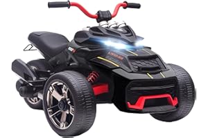 AIYAPLAY Kids Electric Ride On Car, 12V Ride On ATV Electric Vehicle Toy Car with MP3 Player, Horn, 2 Speeds, LED Lights, 3 Wheeler for Boys & Girls Ages 3-8, Black