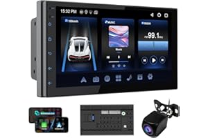 Haudio Radio de Coche 2 DIN, Pantalla Táctil de 7 Pulgadas con CarPlay Inalámbrico y Android Auto, Soporta Control por Voz/FM/Mirror Link/AUX/Navegación GPS con Cámara 2+ 64GB (Actualización de CPU)