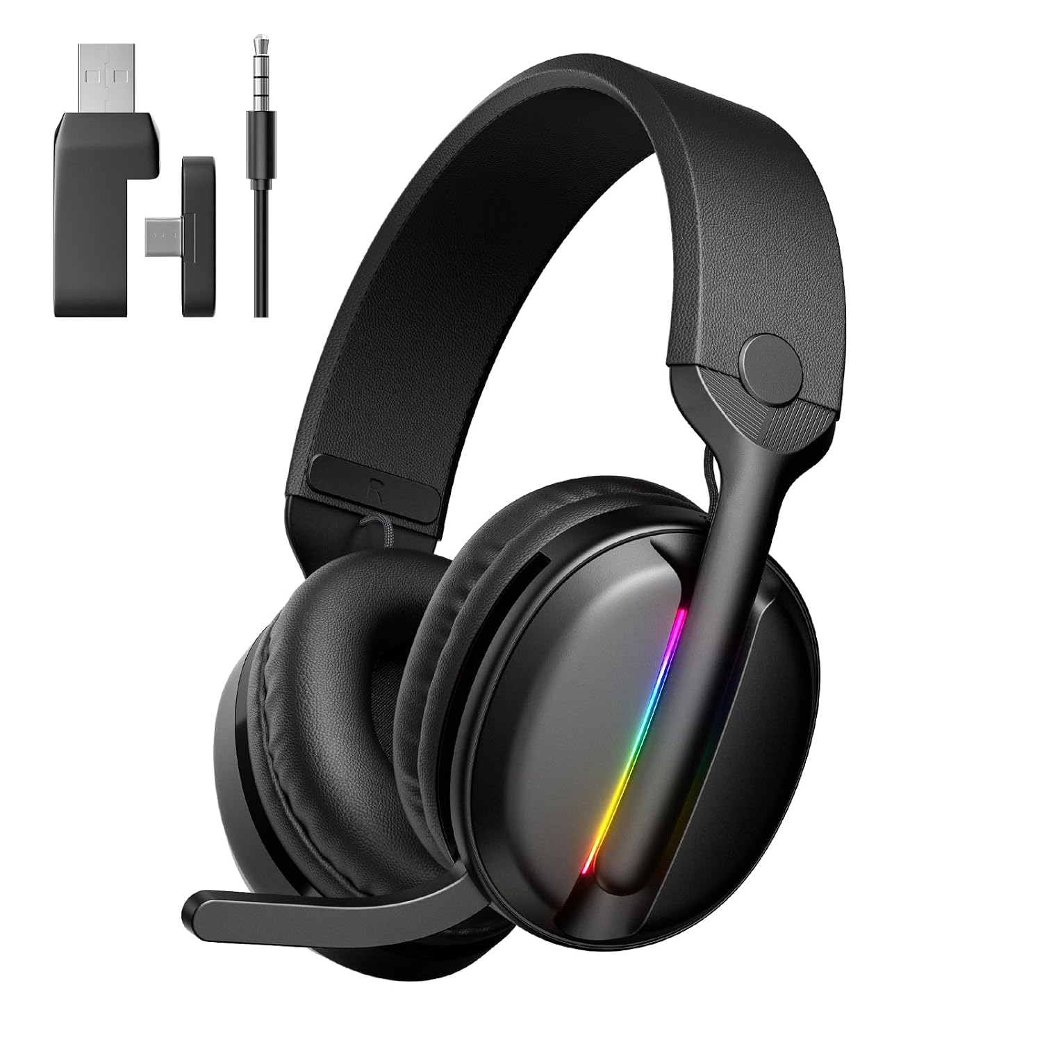 MANKIW Draadloze gaming-headset voor PS5, PS4, PC, Mac, Bluetooth 5.4 & 2,4 GHz USB/Type-C lage latentie met ruisonderdrukkende microfoon, 40 uur batterijduur, bekabelde modus 3,5 mm voor Xbox Series