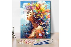 TISHIRON Zestaw do malowania po numerach dla dorosłych, kobieta z motylami, z pędzlami, malowane kwiaty, farby olejne, malarstwo akrylowe DIY, sztuka i rzemiosło dla domu
