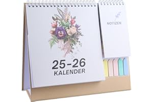 ‎AMO HERMOSO AMO HERMOSO Tischkalender von Juli 2025 bis Juni 2026 Kalender Monatsübersicht, Schreibtischkalender Monatskalender mit Mini Notizen und farbigen Etiketten, To-Do-Liste, Feiertagen