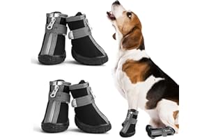 AQH Bottes pour Chien, Dernières Chaussures pour Chien Imperméables avec Sangles Réfléchissantes, Semelle Souple antidérapante, pour Petit Chien Moyen, Noir (3#)