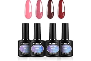 CLAVUZ Smalto Semipermanente per Unghie 4 Colori Smalti Gel gel, Rosa Scuro Glitter Bordeaux Rosso Semipermanente Unghie Kit da UV LED Smalto per unghie Smalti Gel Polish per Unghie Soak Off Manicure