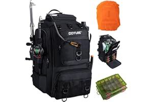 Goture Angelrucksack mit 2 Köderbox Angeln & Kühltasche, 40-Liter Angelzubehör-Rucksack mit Zwei Rutenhaltern, 900D Oxford-Gewebe Wasserabweisende Angelgerätetasche mit verstellbarem Fach