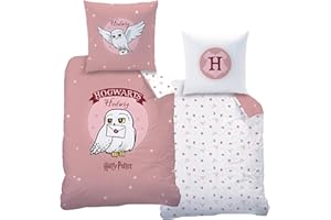 MTONLINEHANDEL Bettwäsche 135x200 Flanell, Biber Harry Potter Eule Hedwig, kuschelig weich für Herbst & Winter, Kissenbezug 80x80 + Bettbezug 135x200, 100% Baumwolle, Hogwarts in Rosa