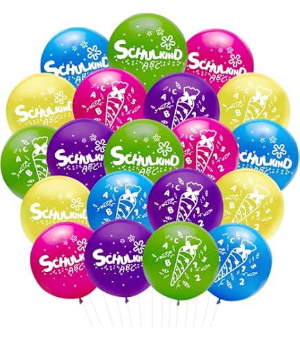5 Luftballons Einschulung Mit ABC & 123 - Bunt Gemischt, Ca. 30 Cm Durchmesser Für Schulanfangs-Party