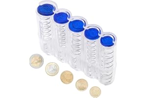 CXXTKCXXLC Portamonete con 5 scomparti, porta monete trasparente, per auto da 2 €, 1 €, centesimo, 20 cent., 10 cent., struttura in plastica robusta