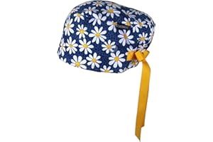 CALOMED Calot de Bloc Moderne Charlotte Chapeau Infirmière Bonnet en Tissu pour Personnels de Santé Euro Femme ou Homme Cheveux Courts (Marguerites sur Bleu Marine)