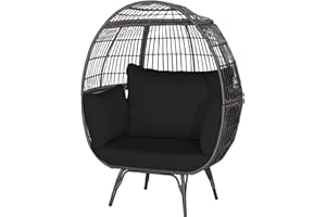 COSTWAY Rattan Egg Chair, Oversized Patio Lounge Chair with Cushions, Outdoor Indoor Wicker Egg Basket Seat Teardrop Chair for Living Room, Balcony, Garden and Porch, 180kg Load Capacity (Black)
