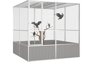 Yolola Gabbia per Uccelli, Gabbia Pappagalli, Voliera per Uccelli, in Acciaio Zincato Grigia 213,5x217,5x211,5 cm