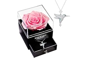 MINCHEDA Rosa Eterna con Collar, Flor Preservada de Caja con Joyas Regalo para Día de la Madre, San Valentín, Aniversario, Cumpleaños, Regalos Romántico para Ella, Esposa, Novia, Mujer
