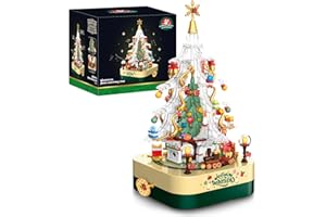 SDXFUWA 1318 Arbre de Noël Musical, L'avent 2023, Kits de Construction pour Enfants - Boîte à Musique Bloc de Construction DIY (558+pièces) (Blanc)