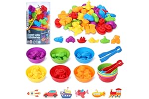 BBLIKE Montessori Counting Toys, Kids Transportation Sorting Toys with Bowl, Dice, Tweezers, Color Sorting Math Toys Educational Learning Toy for Children 3 4 5 6 Year Old Boy Girl Gift