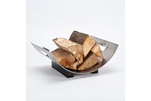 MONAL Metal Heavy Duty Fireside Curved Wood Store Indoors Outdoors Fire Place Log Grate Cradle Rack Storage Stand Holder Stainless Steel, Silver LOG11