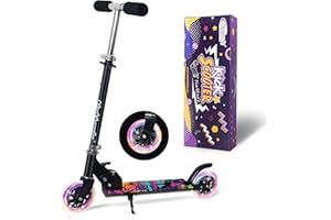 Nattork Scooter for Kids Ages 3-8 – Kick Kids Scooters for Boys Girls Light up Wheels Portable Lightweight Folding Design with Reducing System and Adjustable Height Handlebars and up to 110 Lbs